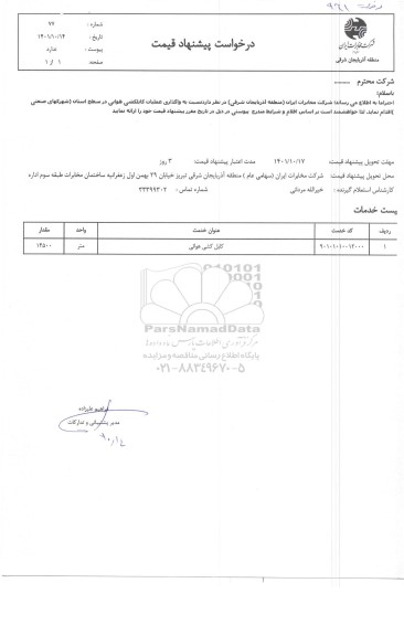 استعلام کابل کشی  هوائی 