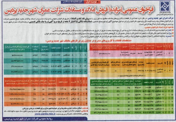 مزایده فروش املاک و مستغلات 