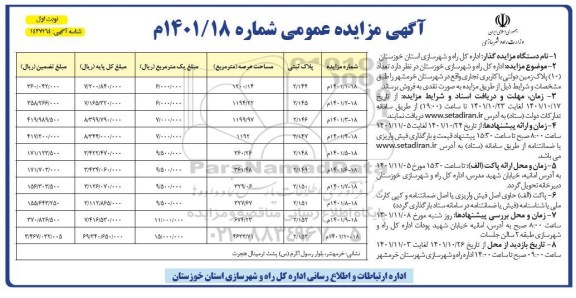 مزایده فروش تعداد 10 پلاک زمین دولتی با کاربری تجاری