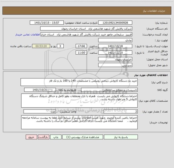 استعلام خرید دو دستگاه کارواش دینامی رونیکس با مشخصات 140 یا 160 بار و تک فاز