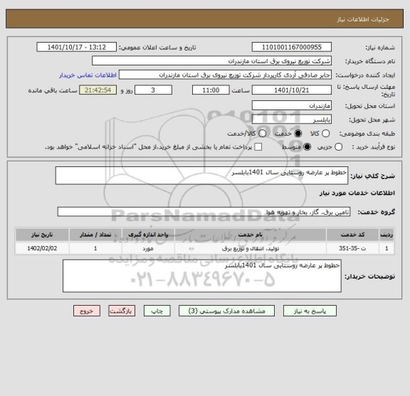 استعلام خطوط پر عارضه روستایی سال 1401بابلسر