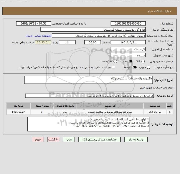 استعلام واگذاری ارائه خدمات در شیرخوارگاه