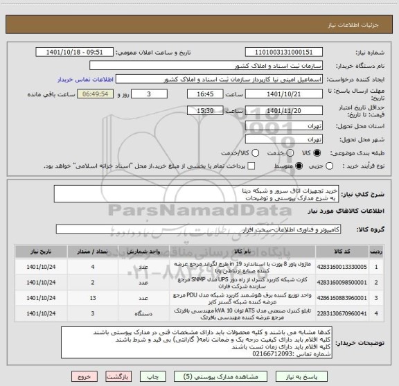 استعلام خرید تجهیزات اتاق سرور و شبکه دیتا
 به شرح مدارک پیوستی و توضیحات