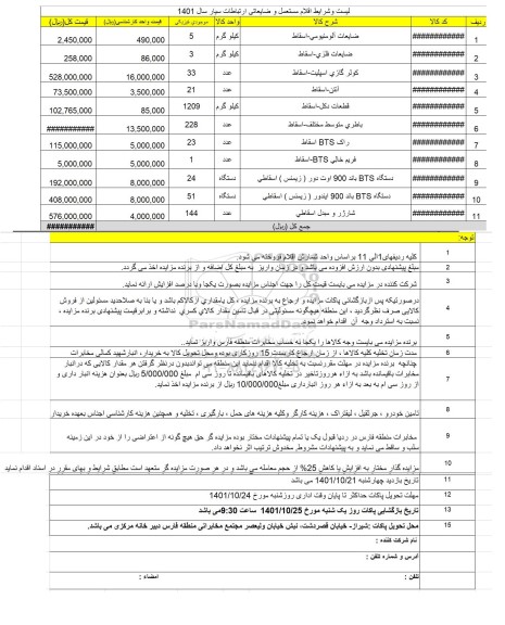 مزایده استعلام اجناس مستعمل و ضایعاتی