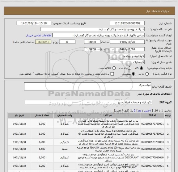 استعلام نهال بذری