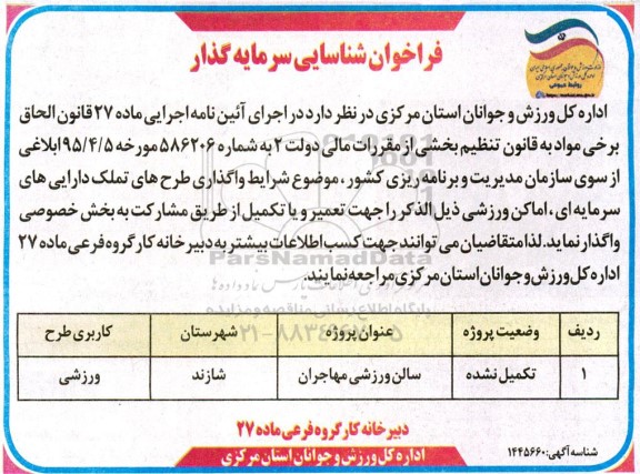 فراخوان شناسایی سرمایه گذار 