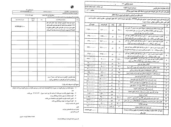 استعلام اجرای طرح توسعه فیبر نوری ...
