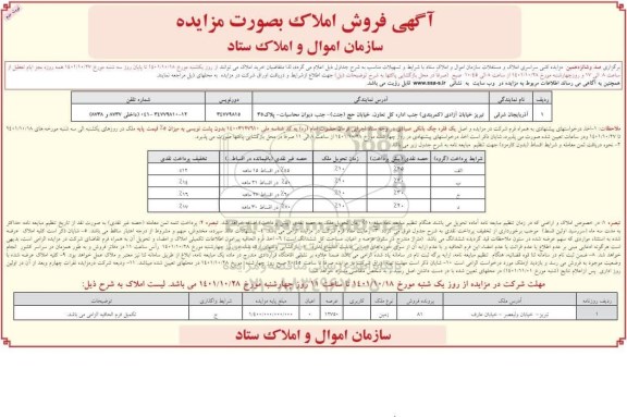 مزایده کتبی سراسری املاک و مستغلات