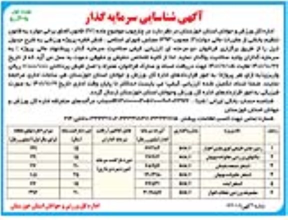 آگهی شناسایی پیمانکار شش فقره پروژه ورزشی