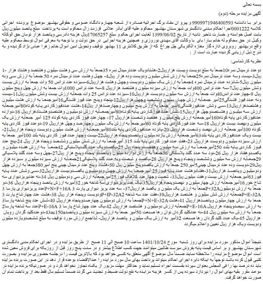 مزایده فروش شش دانگ ملک