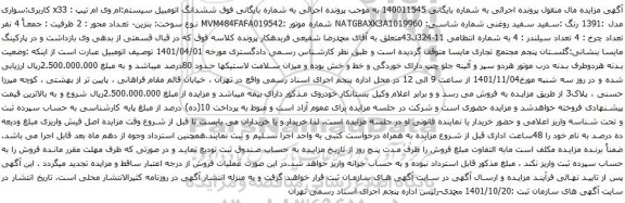 آگهی مزایده ششدانگ اتومبیل سیستم:ام وی ام تیپ : x33