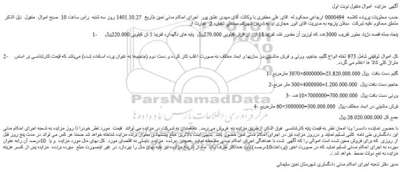مزایده فروش پنجاه بسته قفسه دژپاد بطور تقریب 3000عدد و...