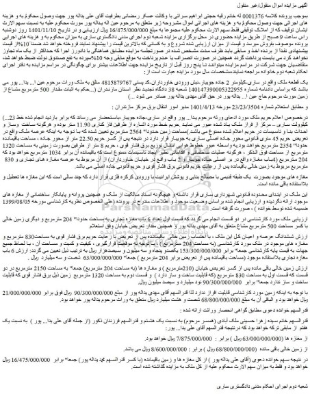 مزایده فروش یک قطعه ملک