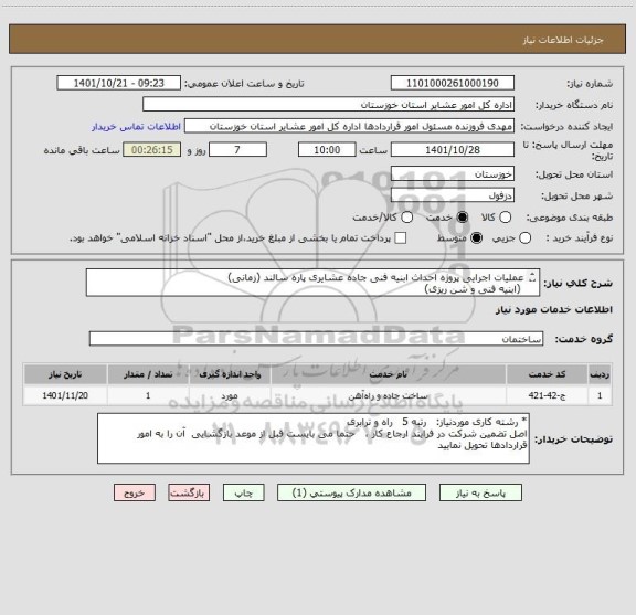 استعلام عملیات اجرایی پروژه احداث ابنیه فنی جاده عشایری پاره سالند (زمانی)
 (ابنیه فنی و شن ریزی)