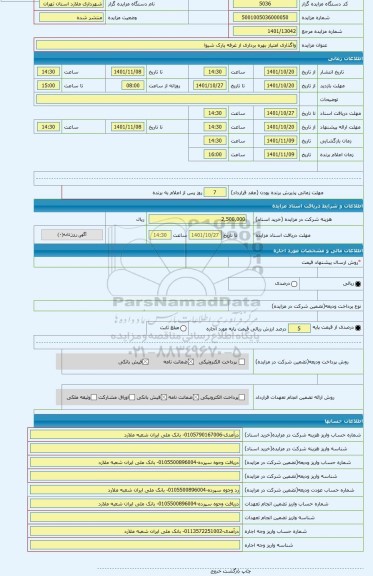 مزایده ، واگذاری امتیاز بهره برداری از غرفه پارک شیوا