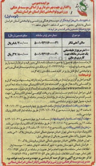 مزایده واگذاری سالن آمفی تئاتر ....