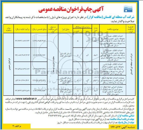 مناقصه احداث اتاقک، حصارکشی، محوطه سازی، تجهیز و اتصال به شبکه چاه ...