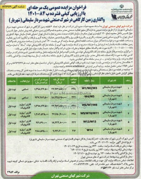 مزایده واگذاری زمین کارگاهی 