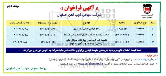 فراخوان تابلو فرمان بخش کک سازی ... نوبت دوم 