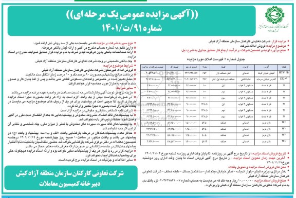 مزایده فروش املاک شرکت با کاربری خدماتی - نمایشگاهی - مسکونی 
