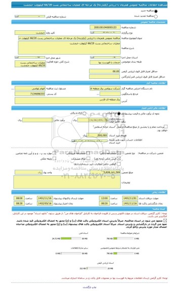 مناقصه، مناقصه عمومی همزمان با ارزیابی (یکپارچه) یک مرحله ای عملیات ساختمانی پست 66/20 کیلوولت خنجشت