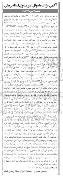 آگهی مزایده ششدانگ یک واحد مسکونی آپارتمان به مساحت 124/05 مترمربع (یکصد و بیست و چهار متر و پنج دسی مترمربع)