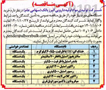 مناقصه خشک کن FBD با ظرفیت 50 تا 60 کیلوگرم ...