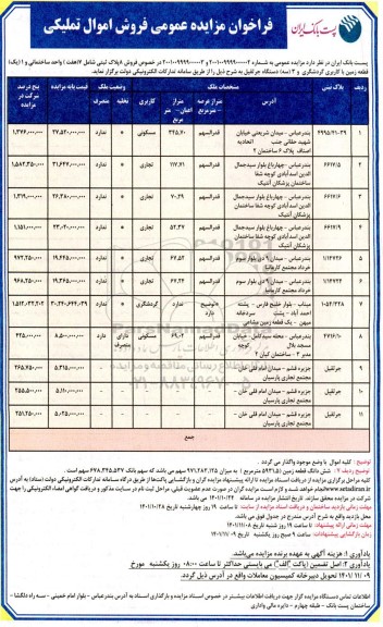 مزایده فروش 8 پلاک ثبتی شامل 7 واحد ساختمانی و 1 قطعه زمین با کاربری گردشگری و 3 دستگاه جرثقیل