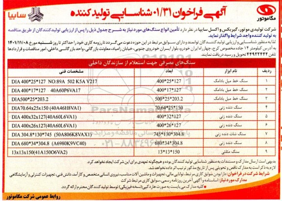 فراخوان شناسایی تولیدکننده سنگ خط میل بادامک ...