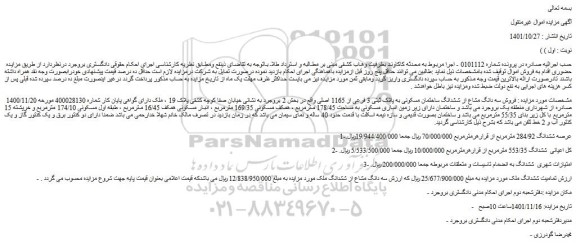 مزایده  فروش سه دانگ مشاع از ششدانگ ساختمان مسکونی به پلاک ثبتی 3 فرعی از 1165 اصلی 