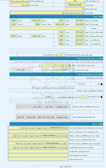 مزایده ، اجاره سرایداری دبستان پسرانه جهاد