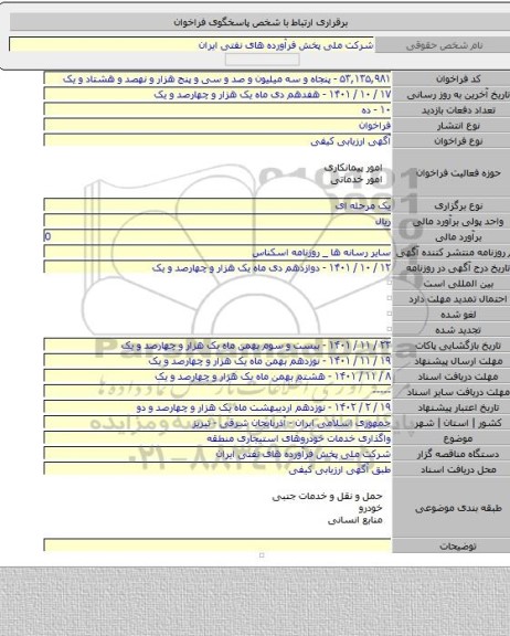 مناقصه, واگذاری خدمات خودروهای استیجاری منطقه