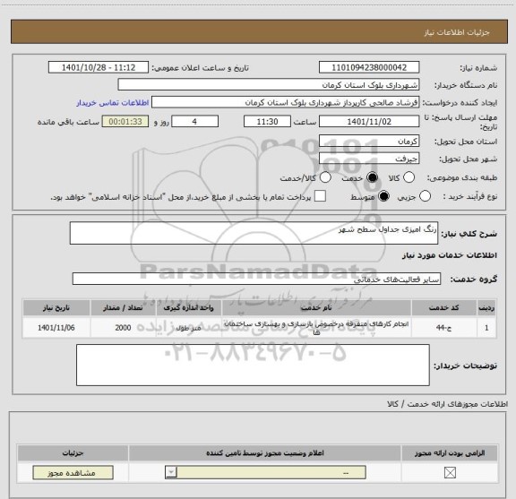 استعلام رنگ امیزی جداول سطح شهر