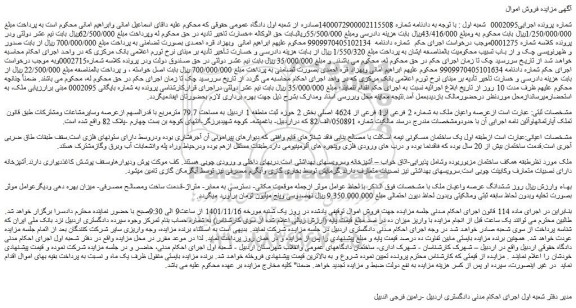 مزایده فروش عرصه واعیان ملک به شماره 2 فرعی از1 فرعی از 4624 اصلی 