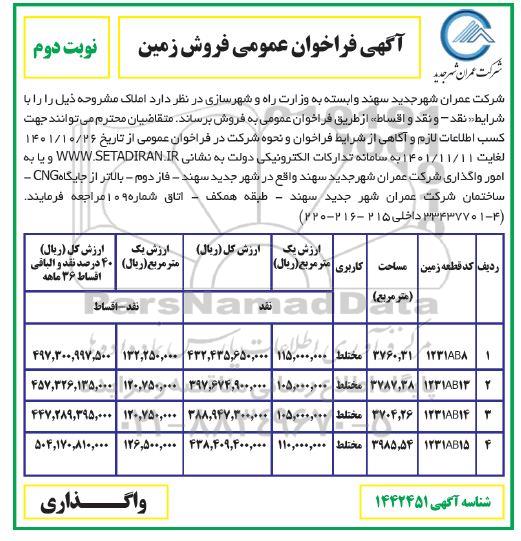 مزایده فروش زمین با کاربری مختلط - نوبت دوم