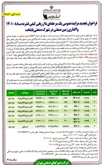 تجدید مزایده واگذاری زمین صنعتی در شهرک صنعتی ....