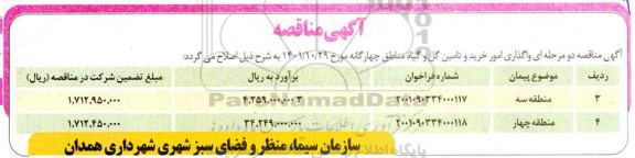 اصلاحیه مناقصه واگذاری امور خرید و تامین گل و گیاه مناطق ...