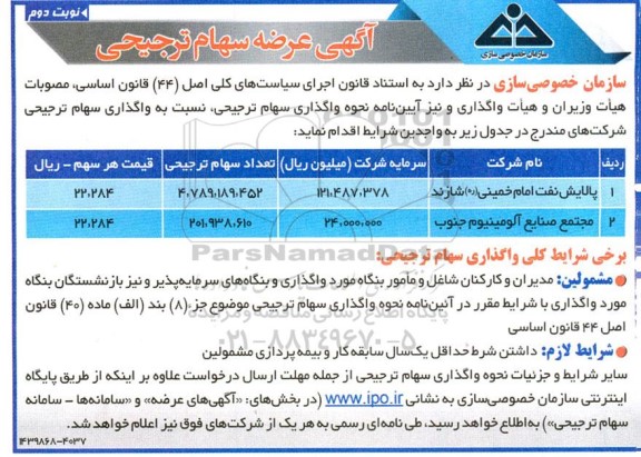 مزایده عرصه سهام ترجیحی- نوبت دوم
