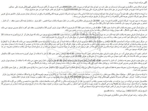 مزایده فروش مجموعه ده سهم عرصه شرکت تعاونی 15خردادعرصه حدود 20.000 مترمربع (دو هکتار)