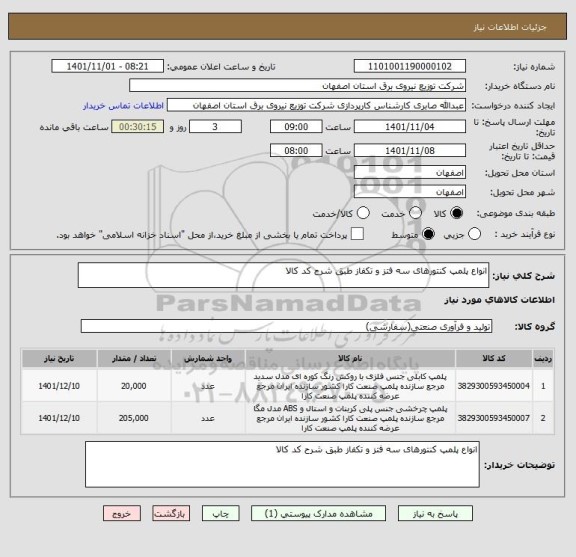 استعلام انواع پلمپ کنتورهای سه فتز و تکفاز طبق شرح کد کالا