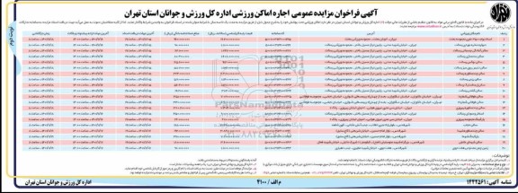 مزایده عمومی اجاره اماکن ورزشی  - نوبت دوم 