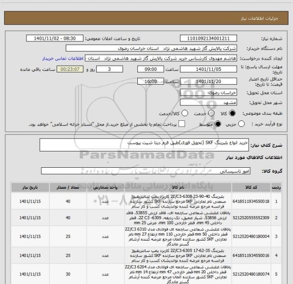 استعلام خرید انواع بلبرینگ SKF (تحویل فوری)طبق فرم دیتا شیت پیوست