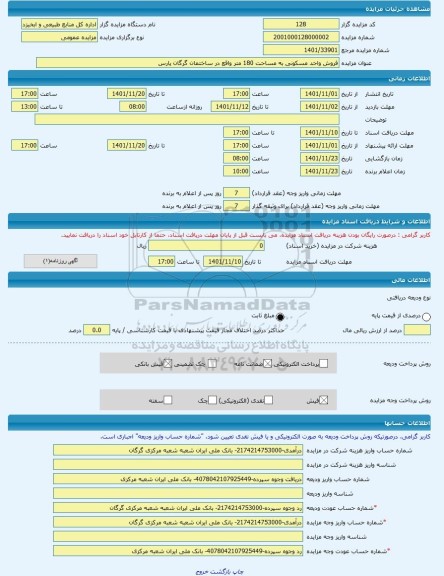 مزایده ، فروش واحد مسکونی به مساحت 180 متر واقع در ساختمان گرگان پارس -مزایده آپارتمان - استان گلستان