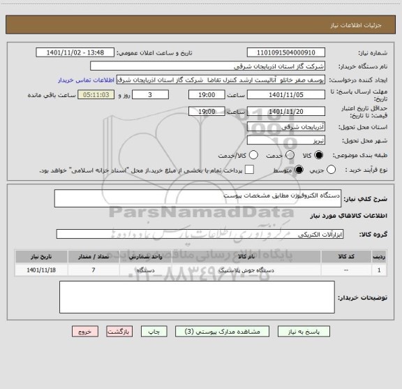 استعلام دستگاه الکتروفیوژن مطابق مشخصات پیوست