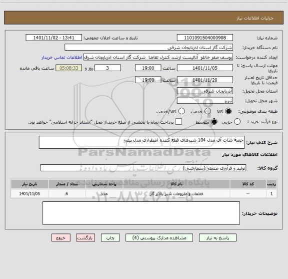 استعلام جعبه شات آف مدل 104 شیرهای قطع کننده اضطراری مدل پیترو