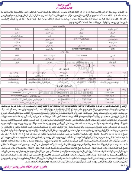 مزایده فروش یک دستگاه سواری پراید جی تی ایکس آی رنگ خاکستری  