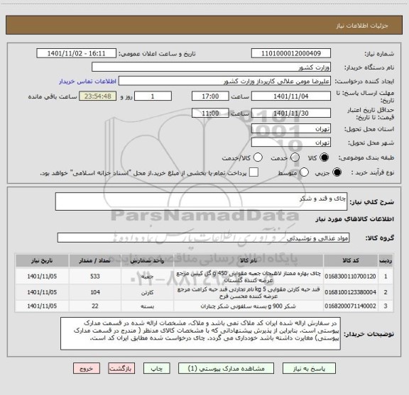 استعلام چای و قند و شکر