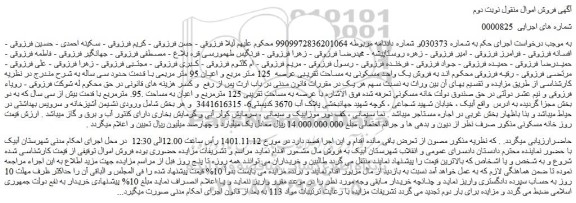 مزایده فروش یک واحد مسکونی به مساحت تقریبی عرصه  125 متر مربع و اعیان 95 متر مربعی  