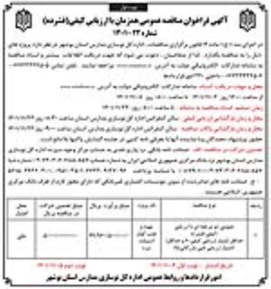 مناقصه عمومی تهیه و نصب کولر اسپیلت سرد