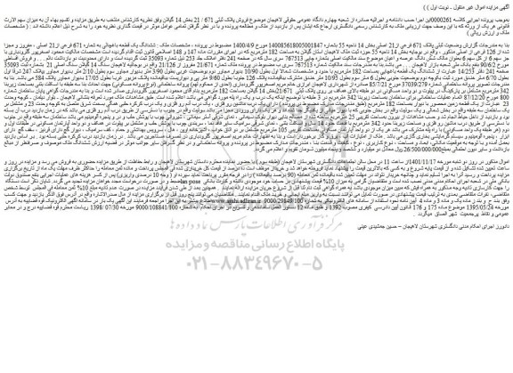 مزایده فروش ششدانگ یک قطعه باغچائی به شماره 671 فرعی از21 اصلی ، مفروز و مجزا شده از 126 فرعی از اصلی